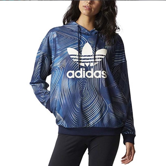 adidas Tops - Women’s Adidas Oversized Hoodie Blue Geology Print
